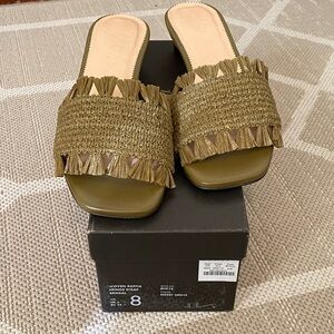 J. Crew Olive Woven Raffia Slide Sandals